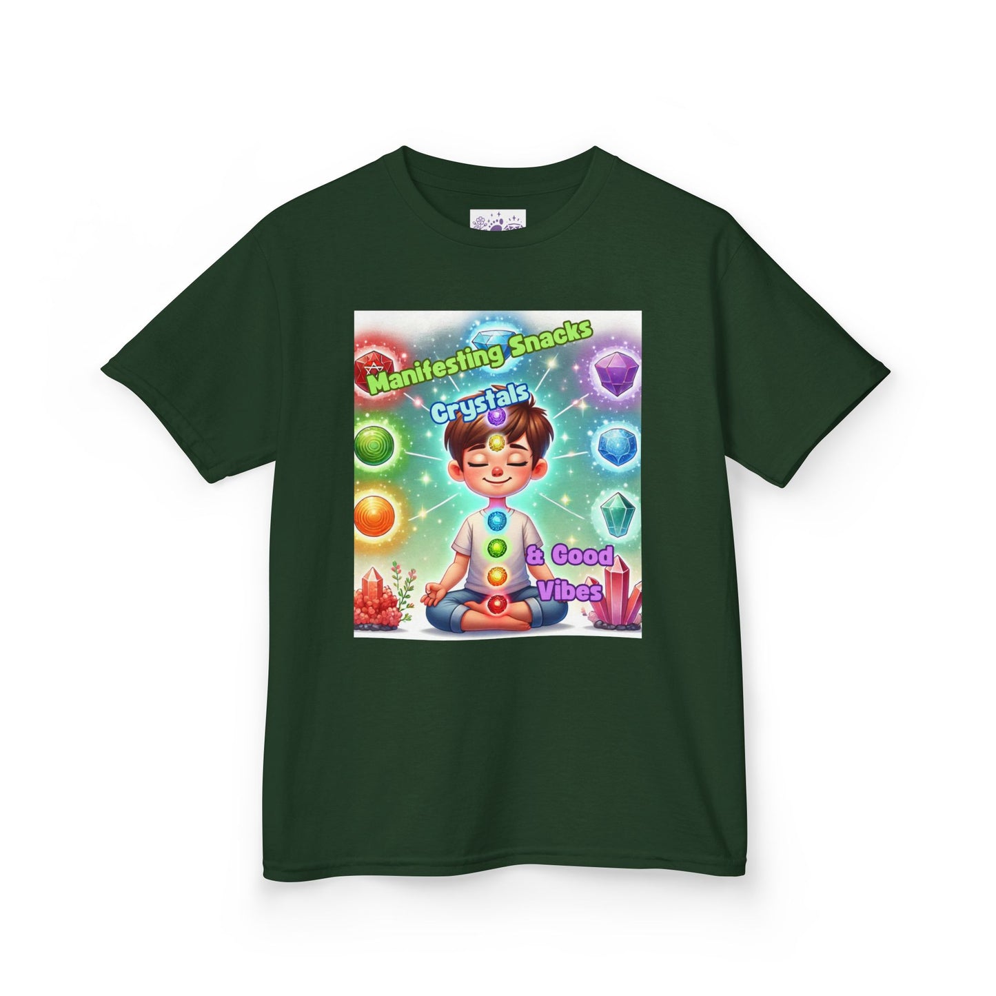 'Manifesting Snacks, Crystals, and Good Energy' Kids TShirt