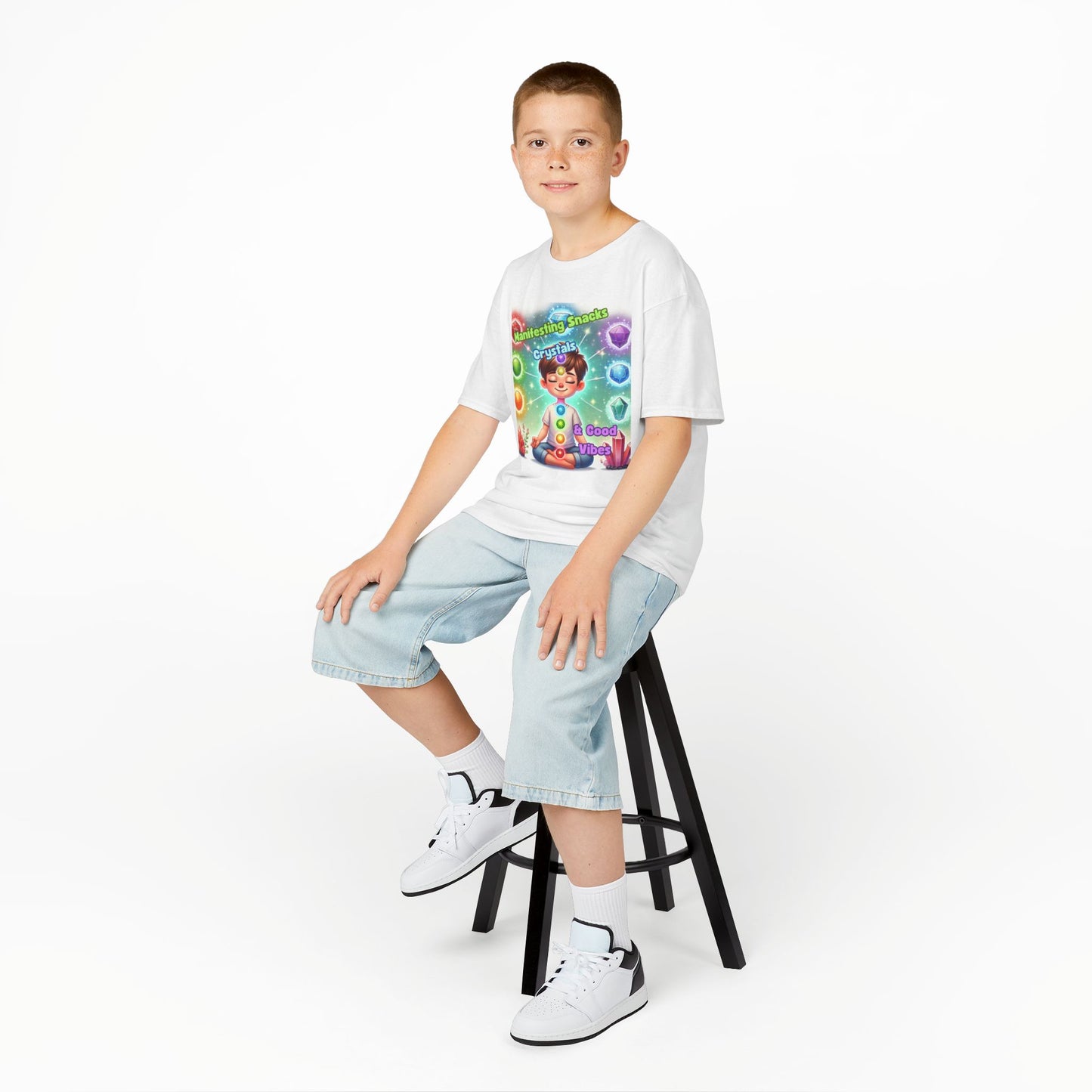 'Manifesting Snacks, Crystals, and Good Energy' Kids TShirt