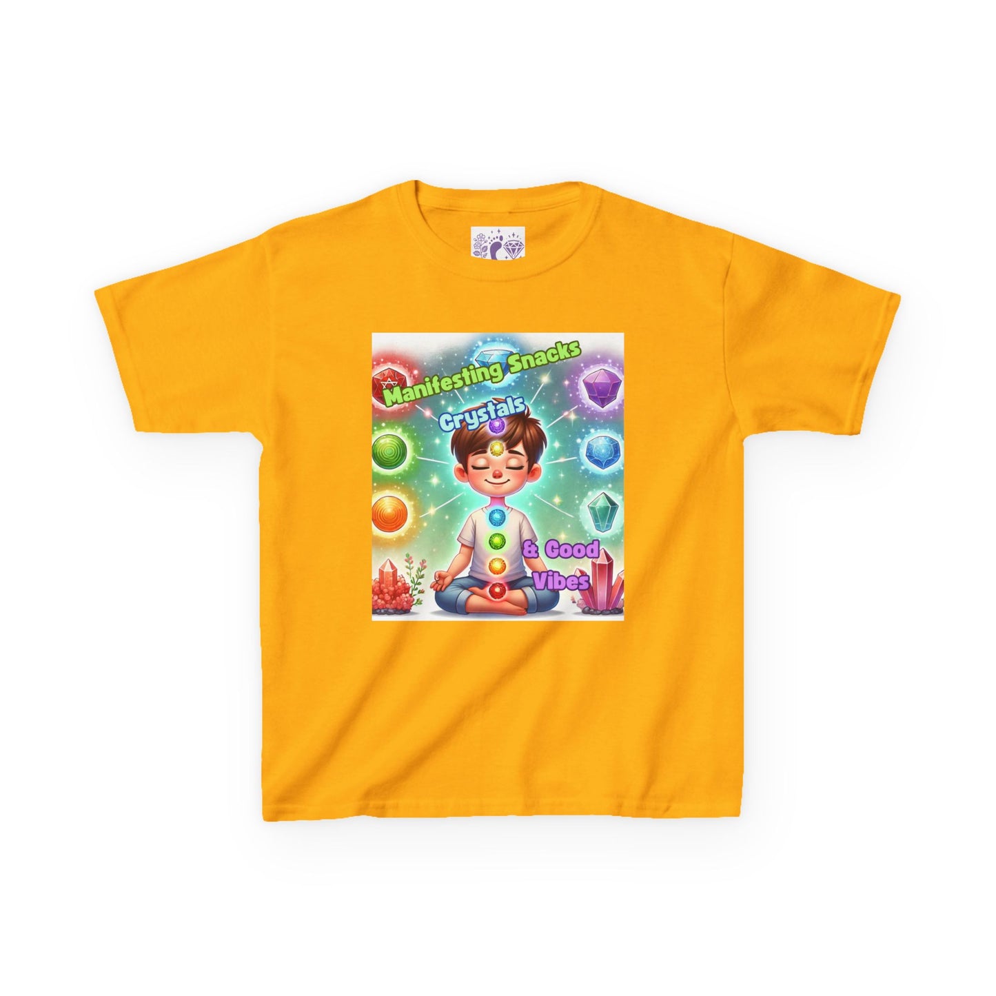 'Manifesting Snacks, Crystals, and Good Energy' Kids TShirt