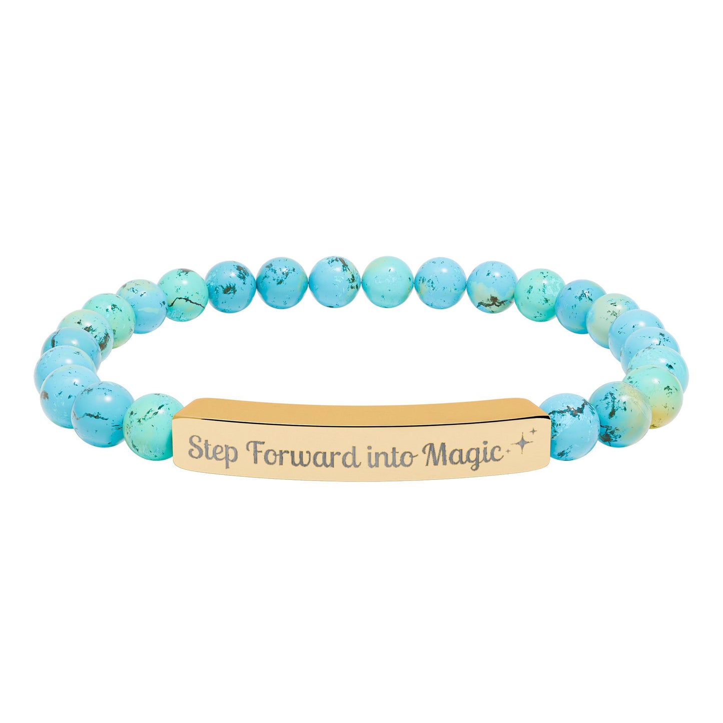 Engraved Natural Stone Stretch Bar Bracelet — "Step Forward into Magic" Motivational Beaded Bracelet
