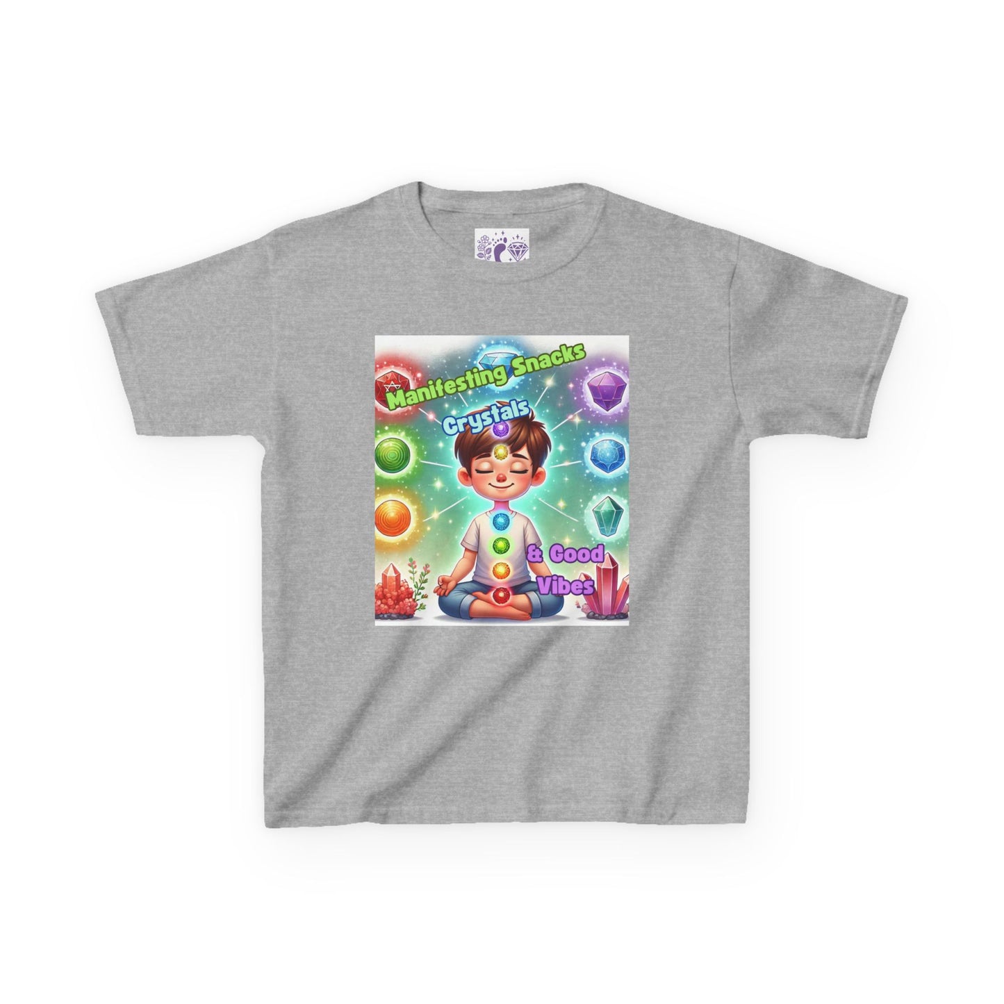 'Manifesting Snacks, Crystals, and Good Energy' Kids TShirt