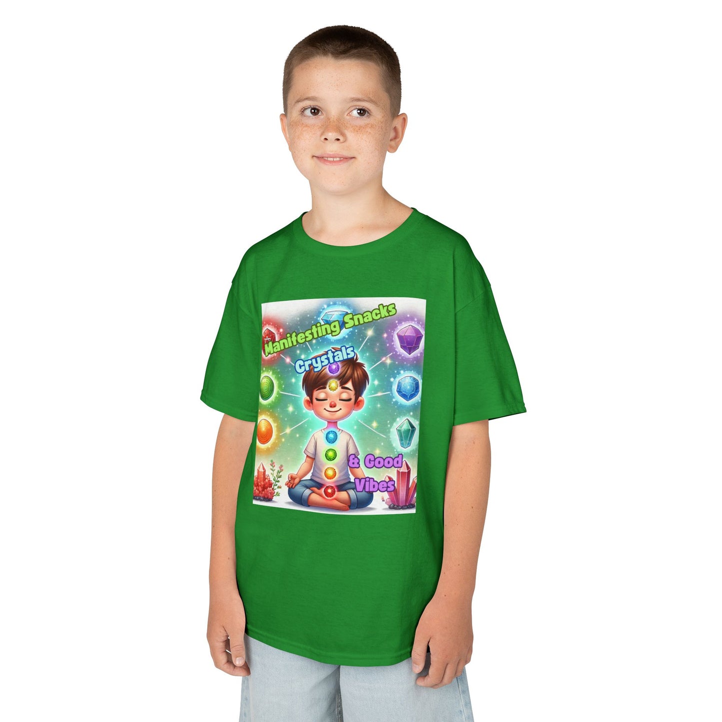 'Manifesting Snacks, Crystals, and Good Energy' Kids TShirt