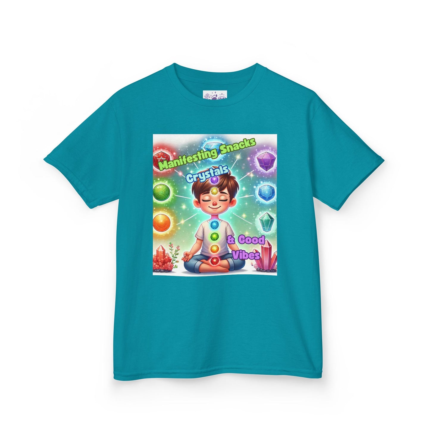 'Manifesting Snacks, Crystals, and Good Energy' Kids TShirt