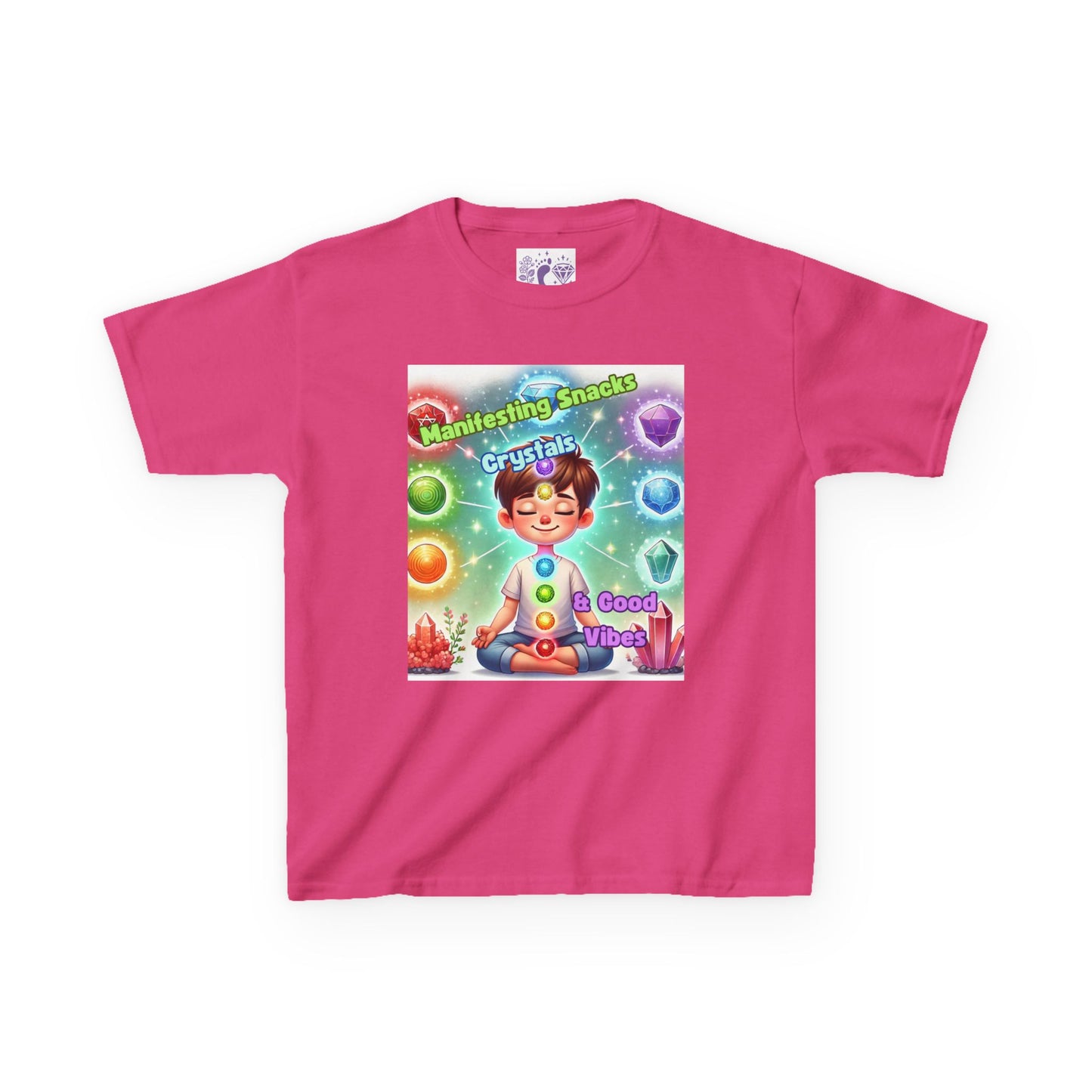 'Manifesting Snacks, Crystals, and Good Energy' Kids TShirt