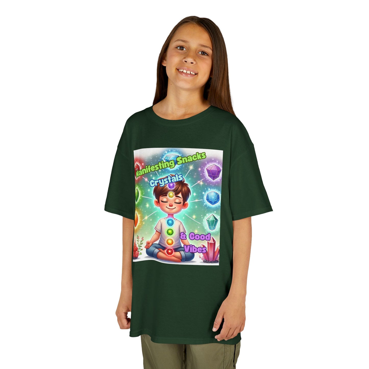 'Manifesting Snacks, Crystals, and Good Energy' Kids TShirt
