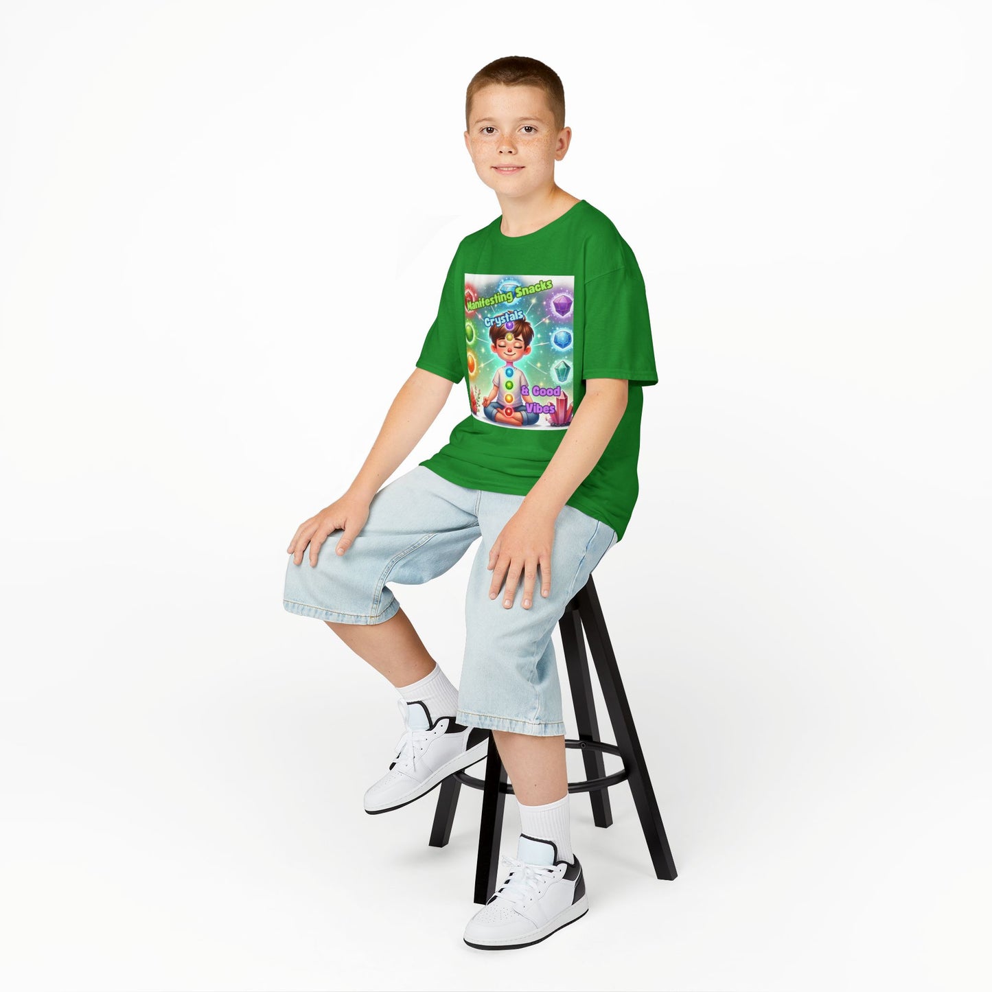 'Manifesting Snacks, Crystals, and Good Energy' Kids TShirt