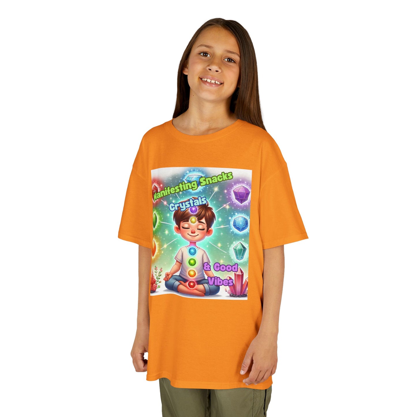 'Manifesting Snacks, Crystals, and Good Energy' Kids TShirt