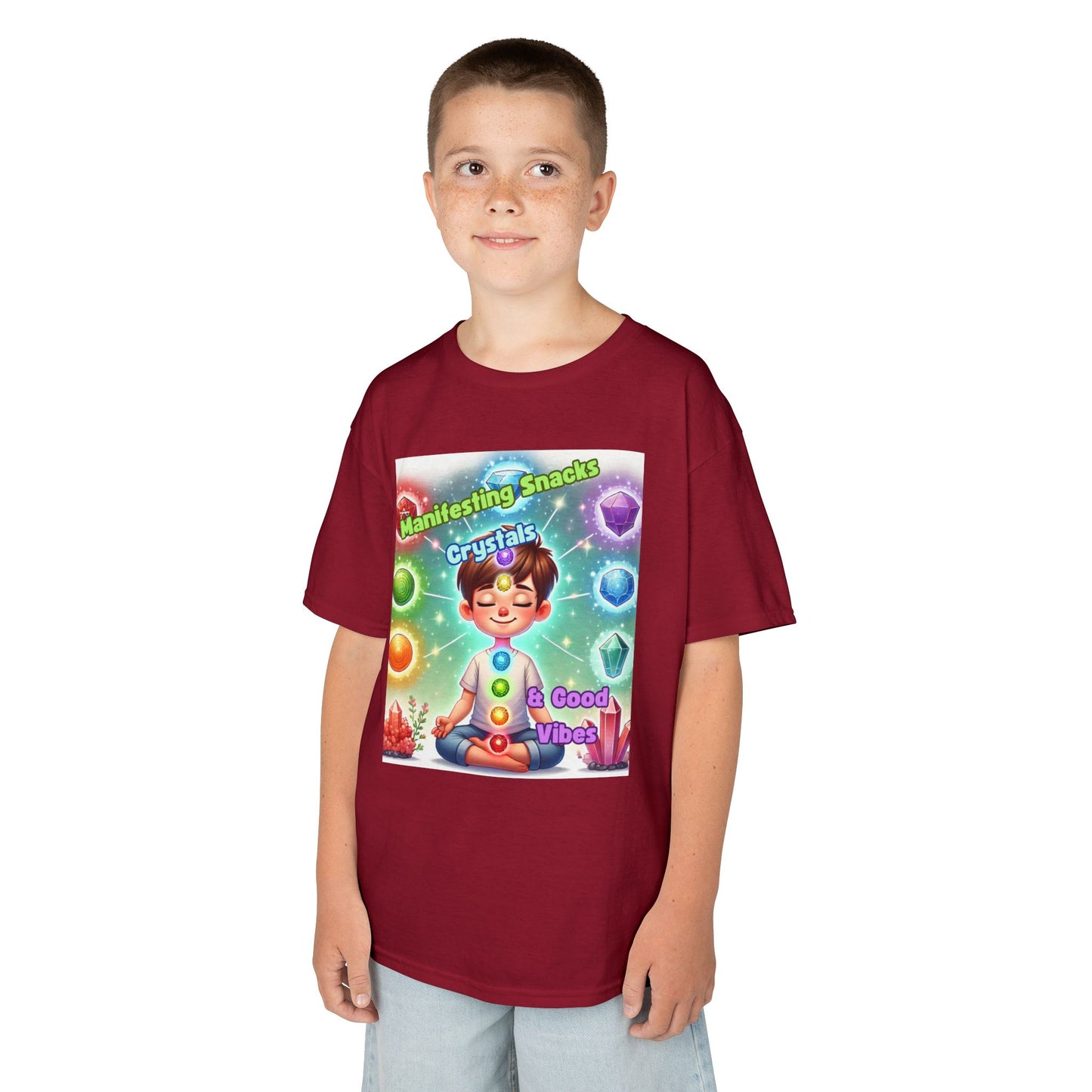 'Manifesting Snacks, Crystals, and Good Energy' Kids TShirt
