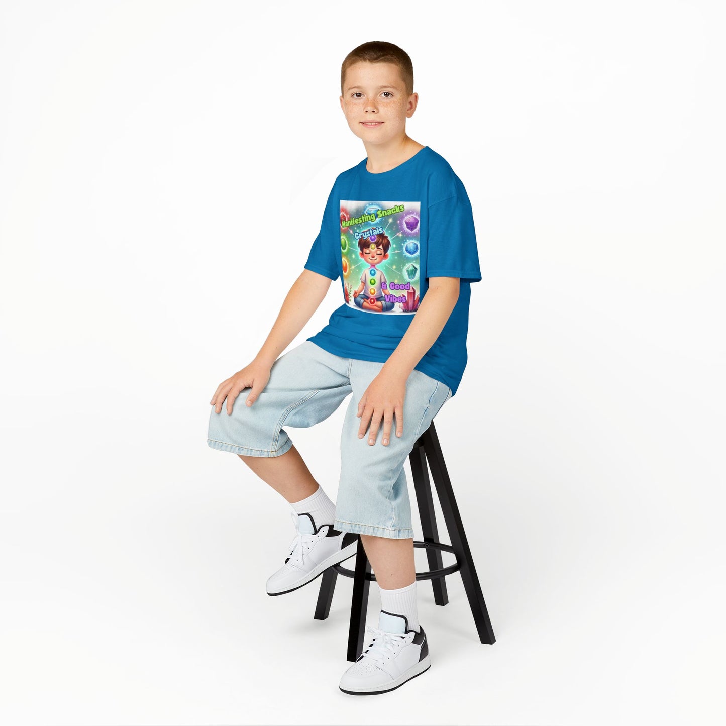 'Manifesting Snacks, Crystals, and Good Energy' Kids TShirt