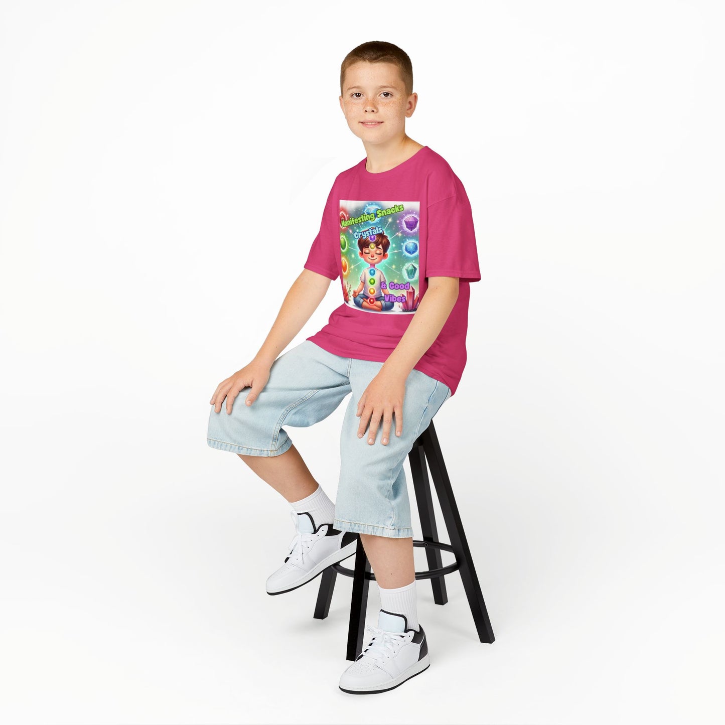 'Manifesting Snacks, Crystals, and Good Energy' Kids TShirt