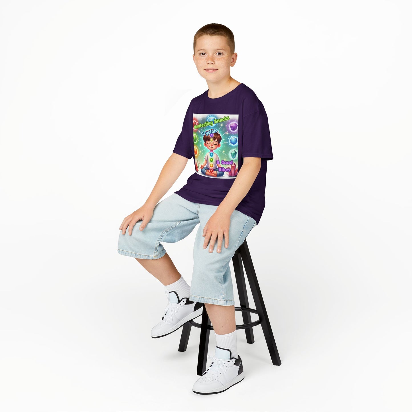 'Manifesting Snacks, Crystals, and Good Energy' Kids TShirt