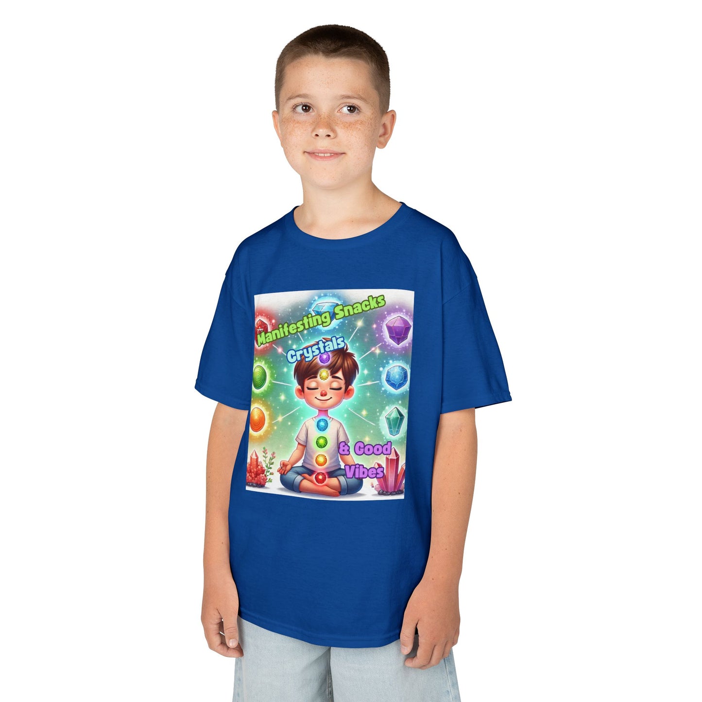 'Manifesting Snacks, Crystals, and Good Energy' Kids TShirt