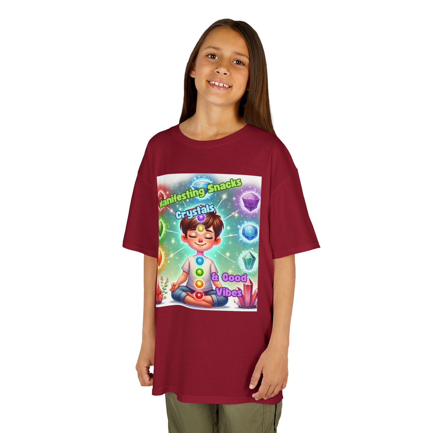 'Manifesting Snacks, Crystals, and Good Energy' Kids TShirt