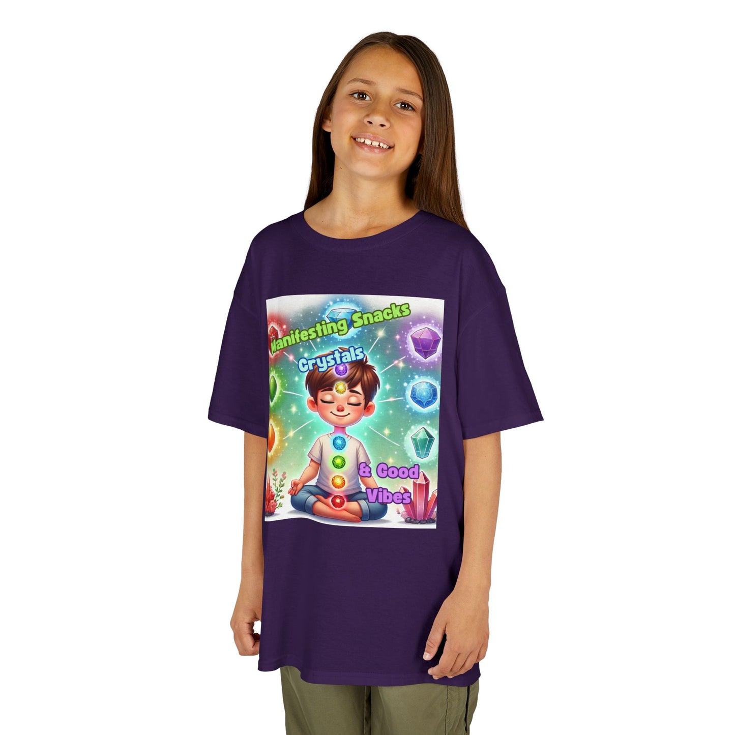 'Manifesting Snacks, Crystals, and Good Energy' Kids TShirt
