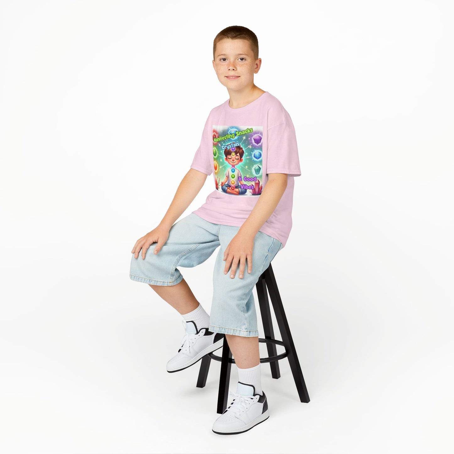 'Manifesting Snacks, Crystals, and Good Energy' Kids TShirt