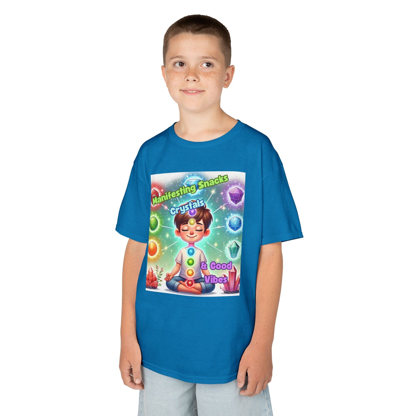 'Manifesting Snacks, Crystals, and Good Energy' Kids TShirt