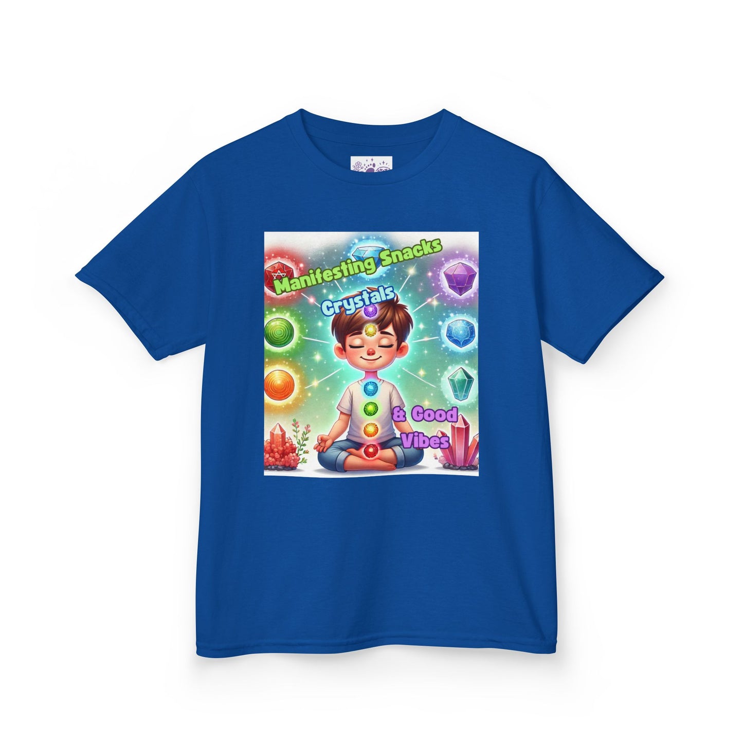 'Manifesting Snacks, Crystals, and Good Energy' Kids TShirt