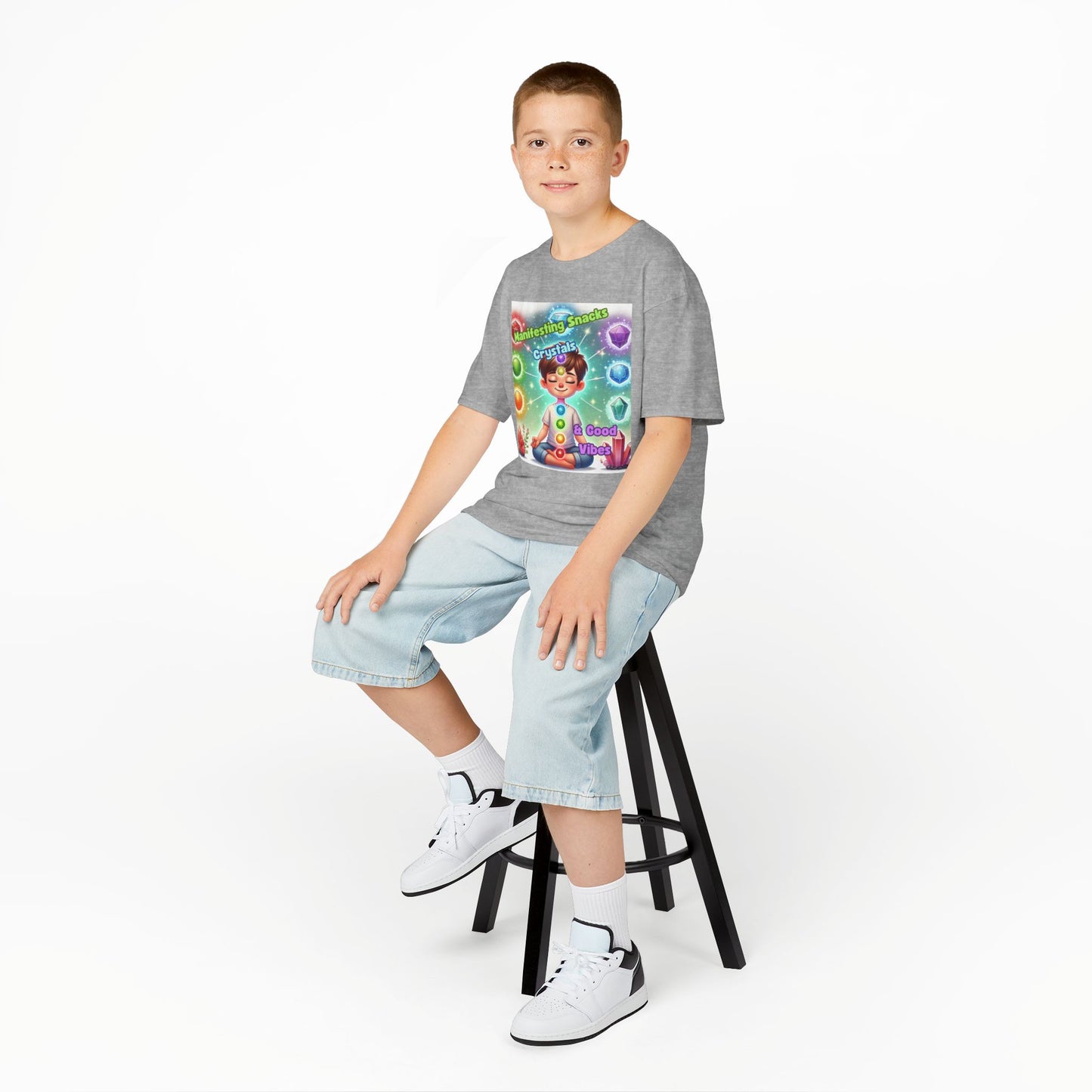 'Manifesting Snacks, Crystals, and Good Energy' Kids TShirt
