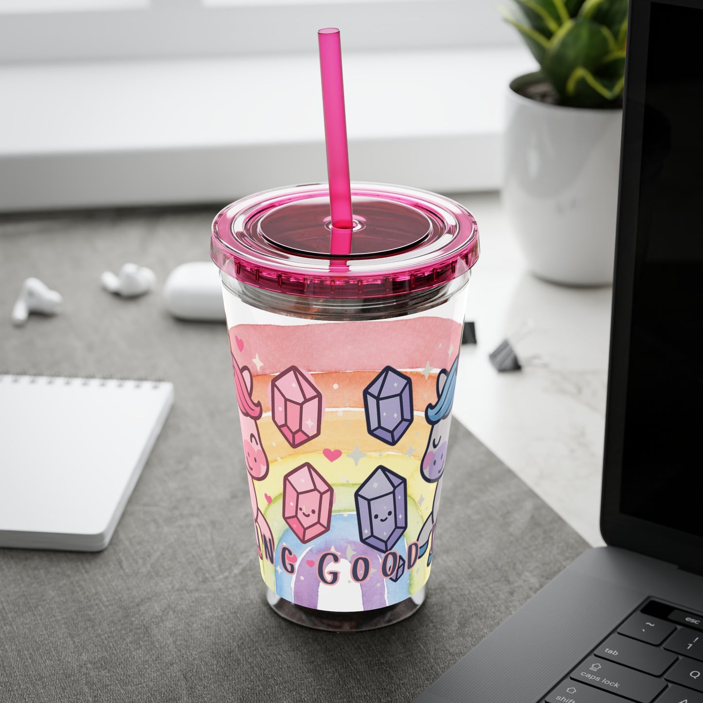 Sunsplash Unicorn Tumbler, 16oz Cup with Straw, Ideal for Kids, Rocking Good Vibes