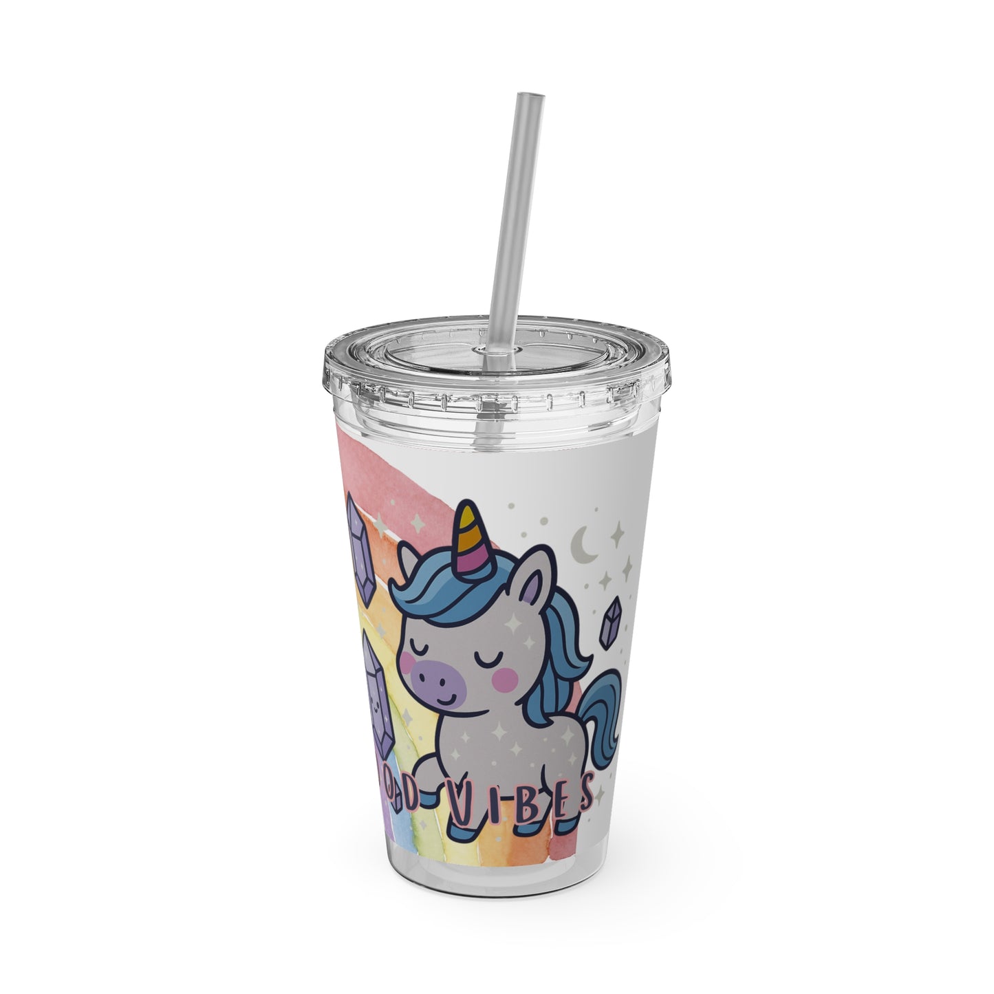 Sunsplash Unicorn Tumbler, 16oz Cup with Straw, Ideal for Kids, Rocking Good Vibes