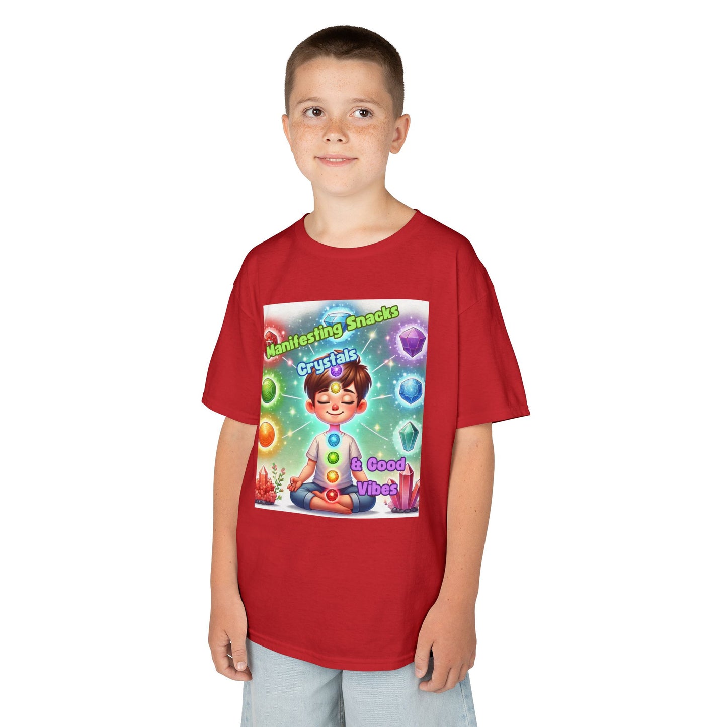 'Manifesting Snacks, Crystals, and Good Energy' Kids TShirt