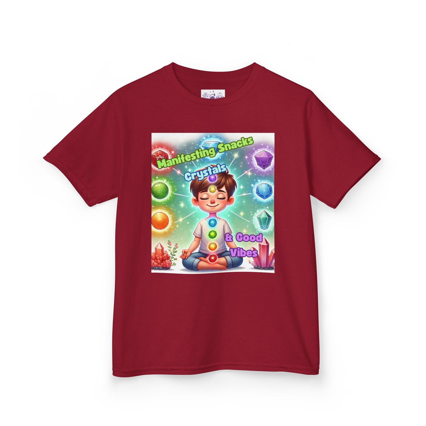 'Manifesting Snacks, Crystals, and Good Energy' Kids TShirt