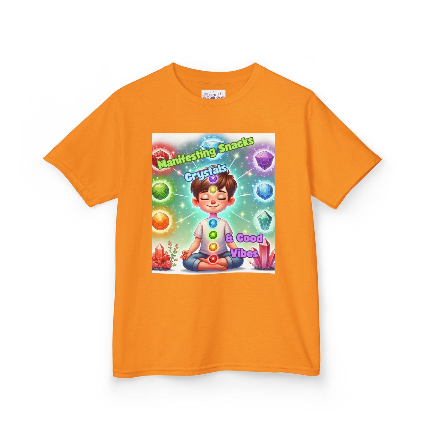 'Manifesting Snacks, Crystals, and Good Energy' Kids TShirt