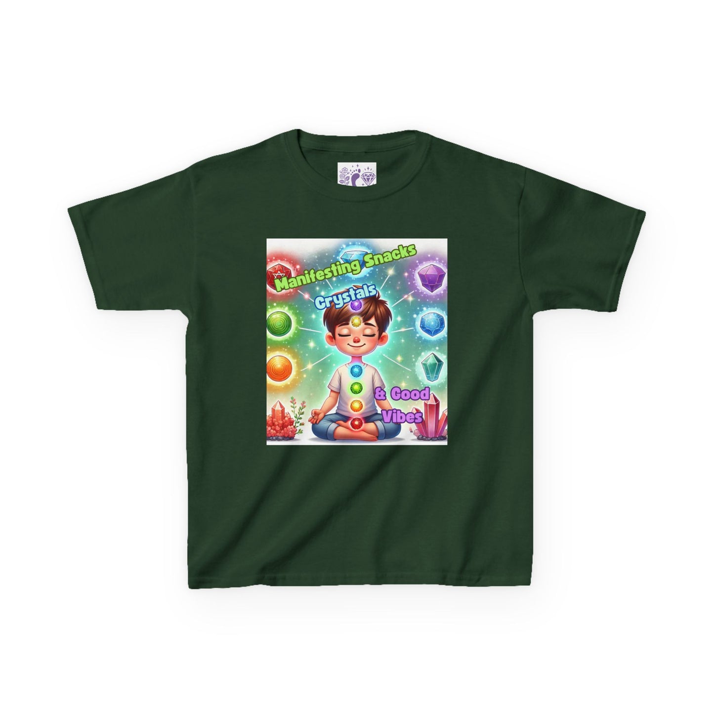 'Manifesting Snacks, Crystals, and Good Energy' Kids TShirt