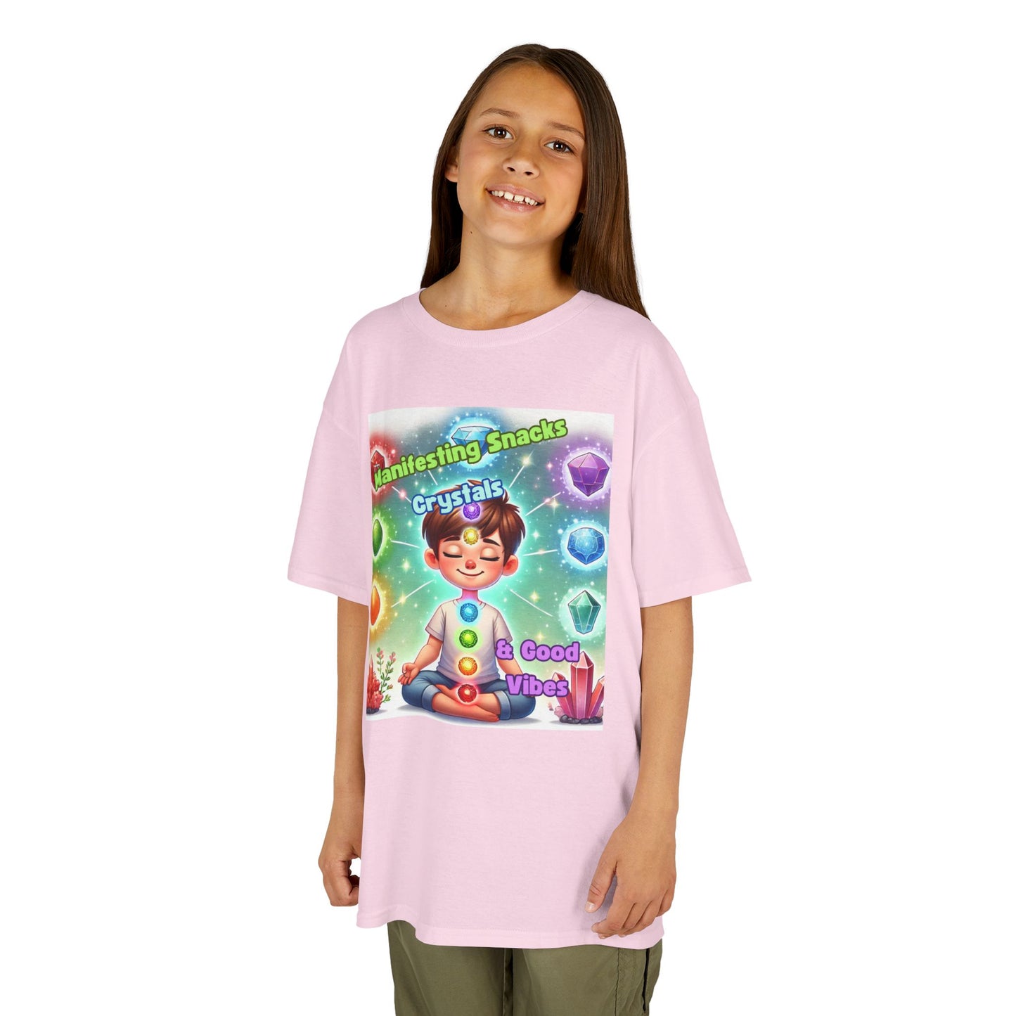 'Manifesting Snacks, Crystals, and Good Energy' Kids TShirt