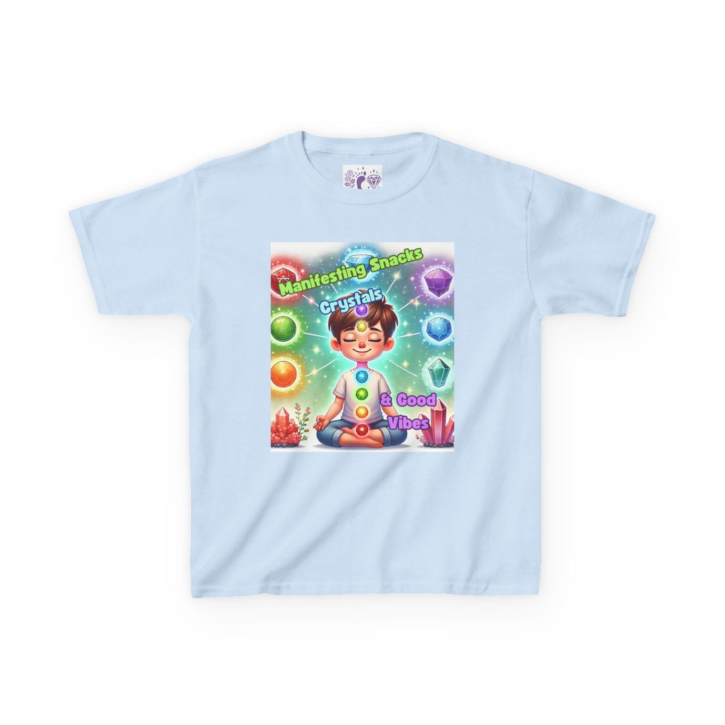 'Manifesting Snacks, Crystals, and Good Energy' Kids TShirt