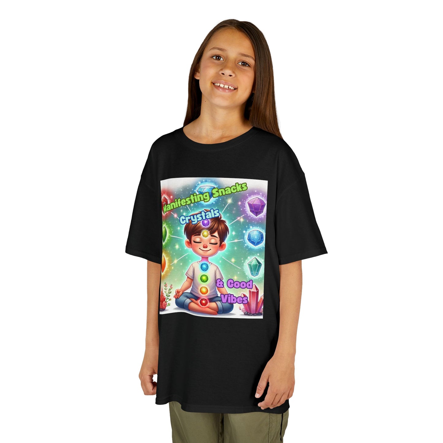 'Manifesting Snacks, Crystals, and Good Energy' Kids TShirt