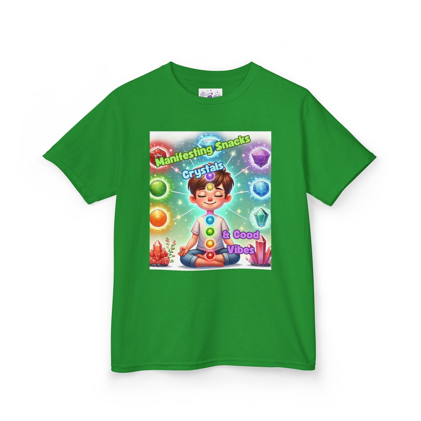 'Manifesting Snacks, Crystals, and Good Energy' Kids TShirt