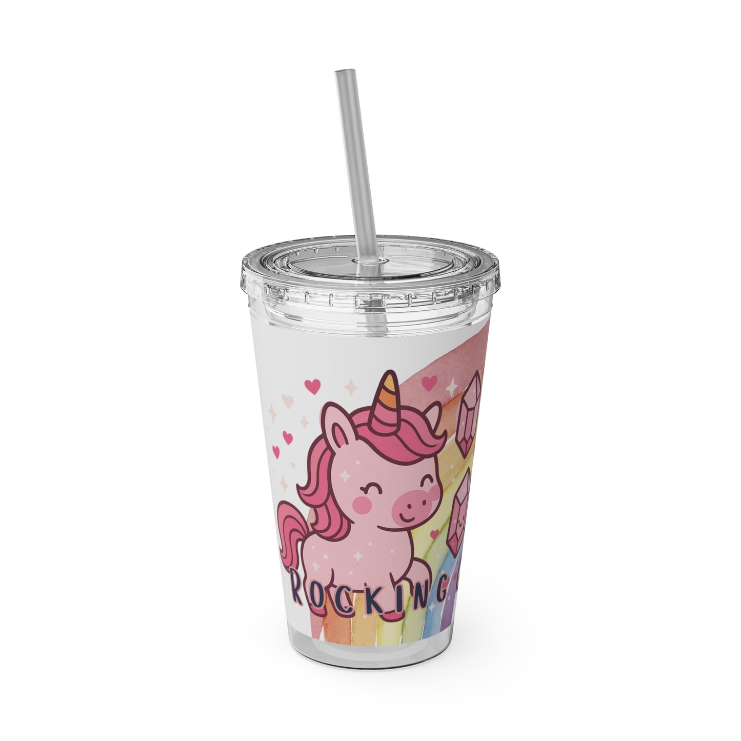 Sunsplash Unicorn Tumbler, 16oz Cup with Straw, Ideal for Kids, Rocking Good Vibes