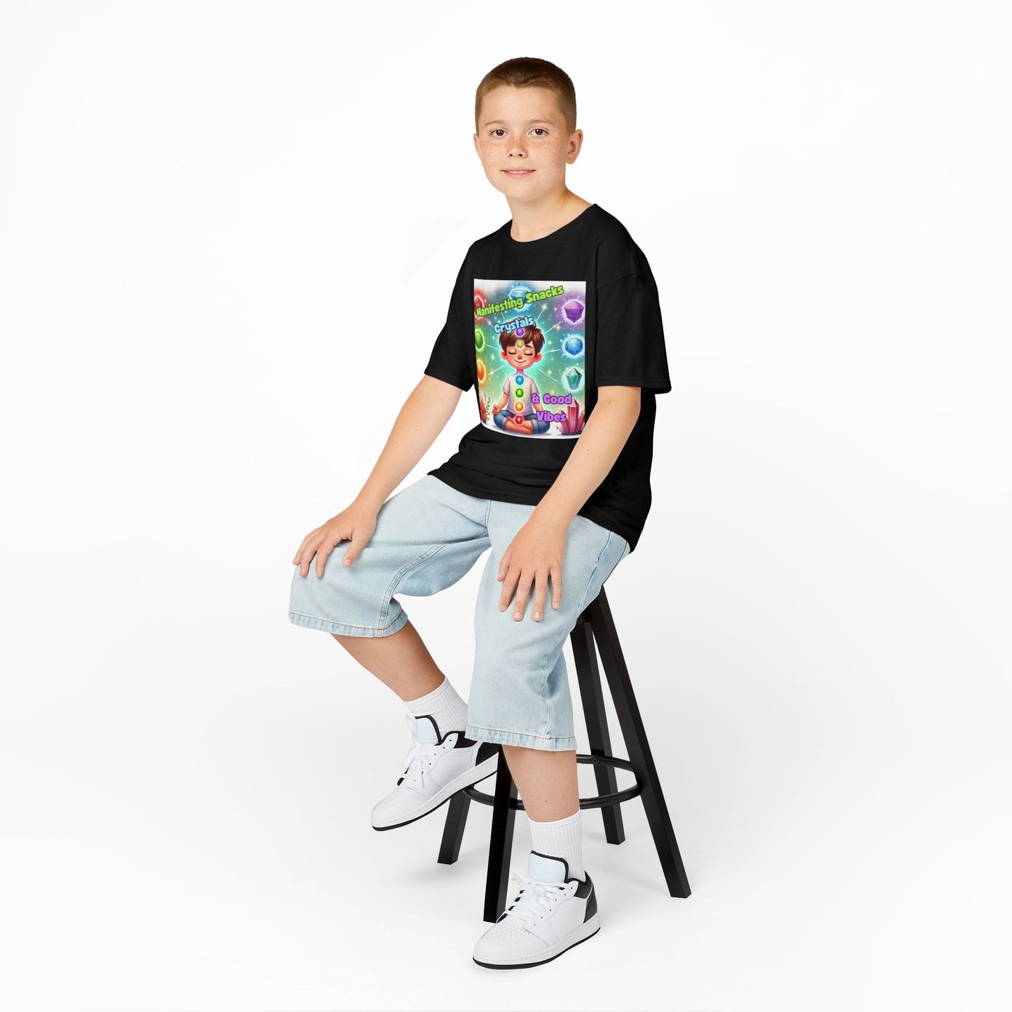 'Manifesting Snacks, Crystals, and Good Energy' Kids TShirt