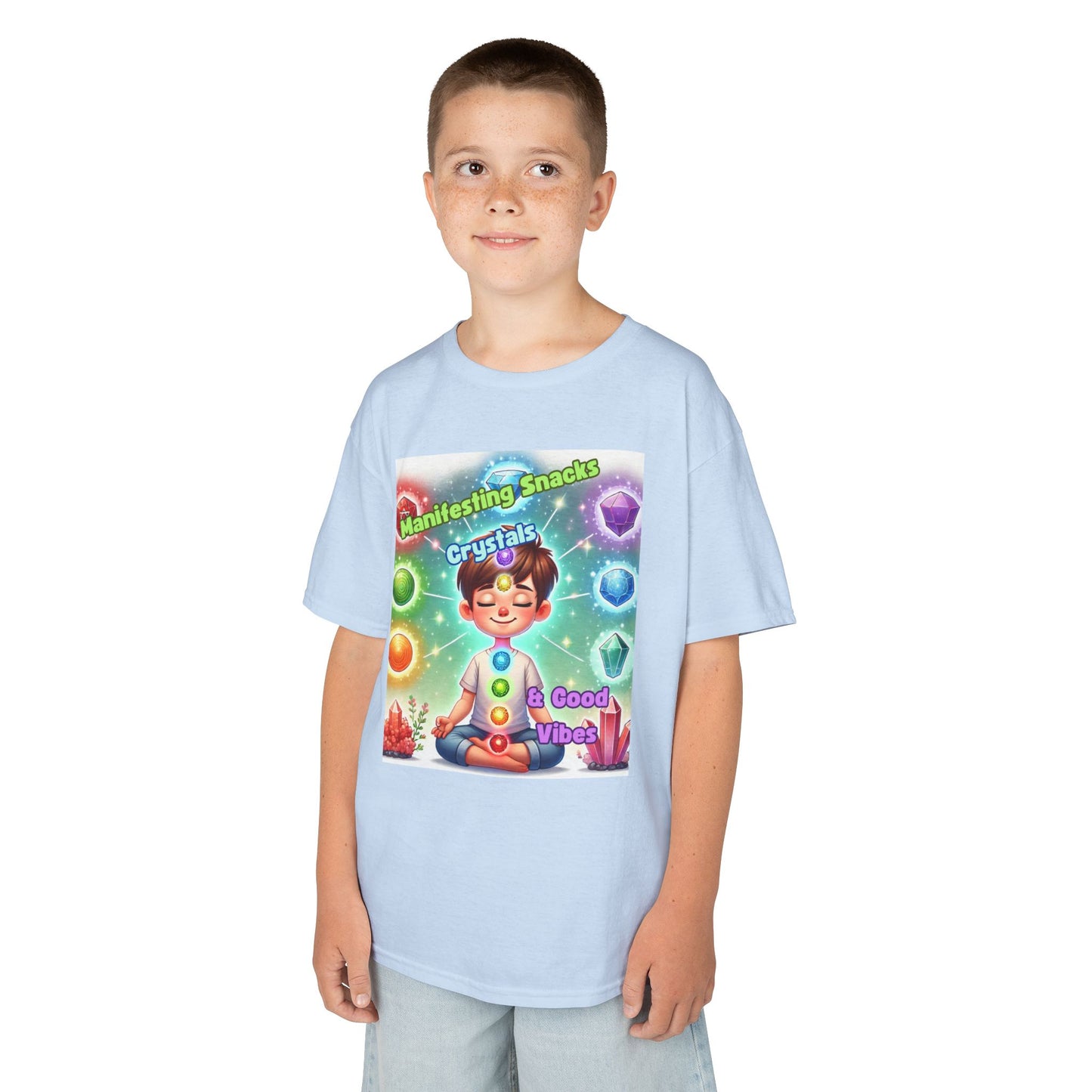 'Manifesting Snacks, Crystals, and Good Energy' Kids TShirt