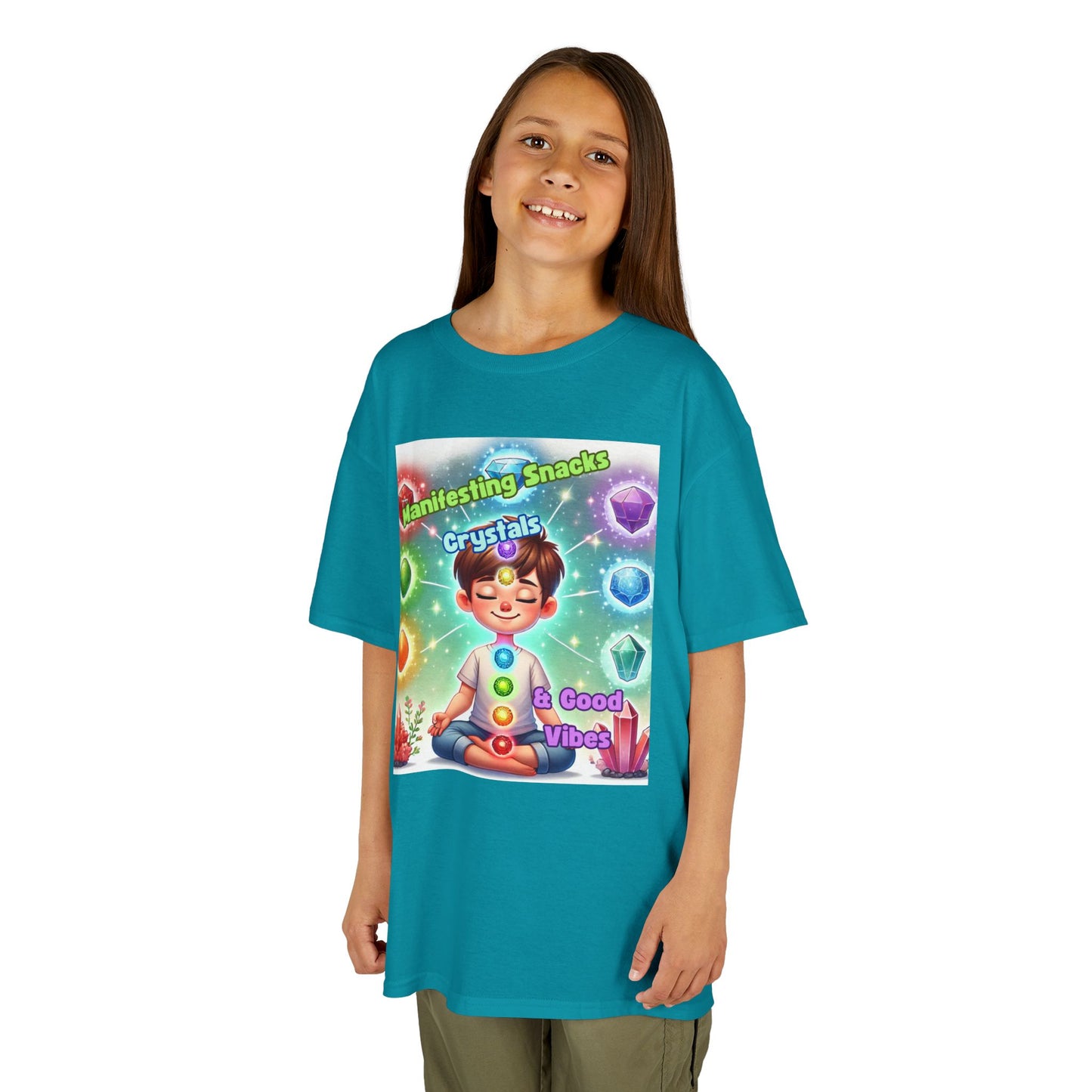 'Manifesting Snacks, Crystals, and Good Energy' Kids TShirt