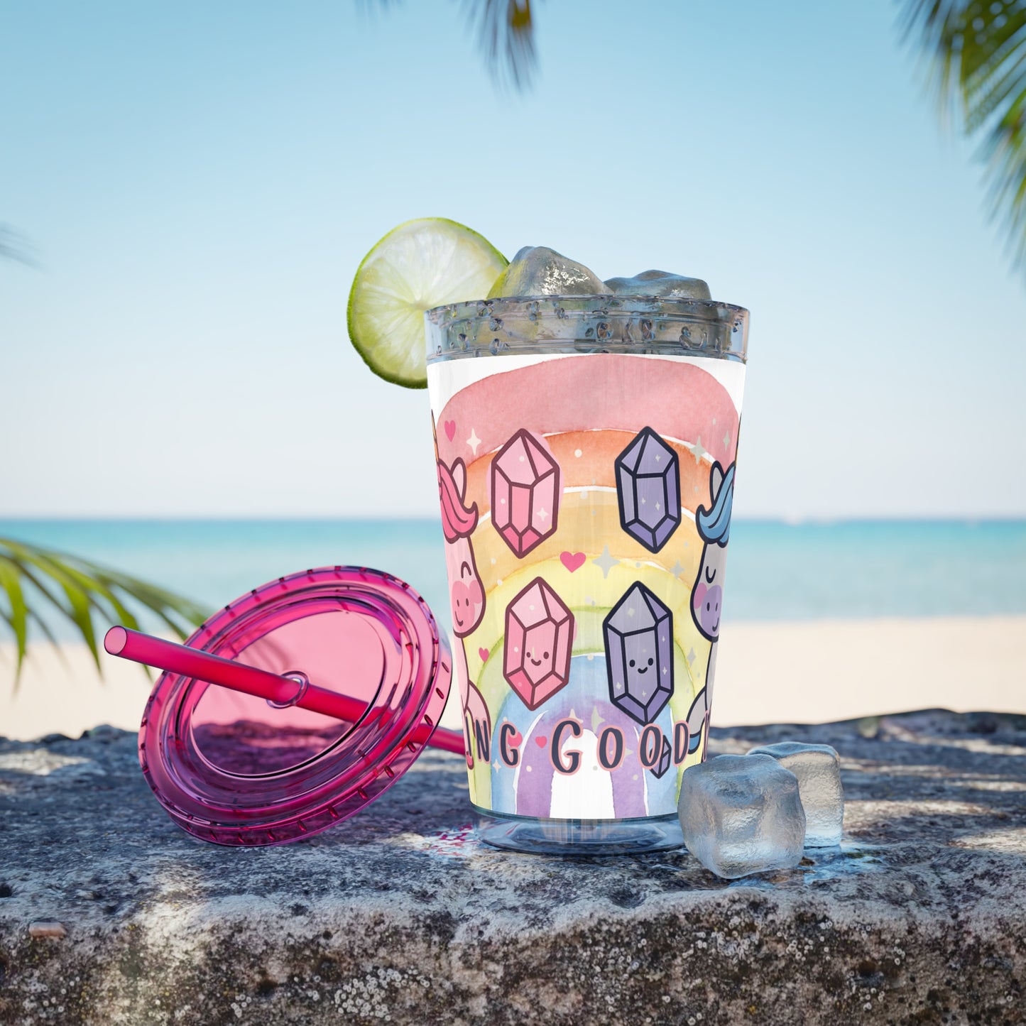 Sunsplash Unicorn Tumbler, 16oz Cup with Straw, Ideal for Kids, Rocking Good Vibes