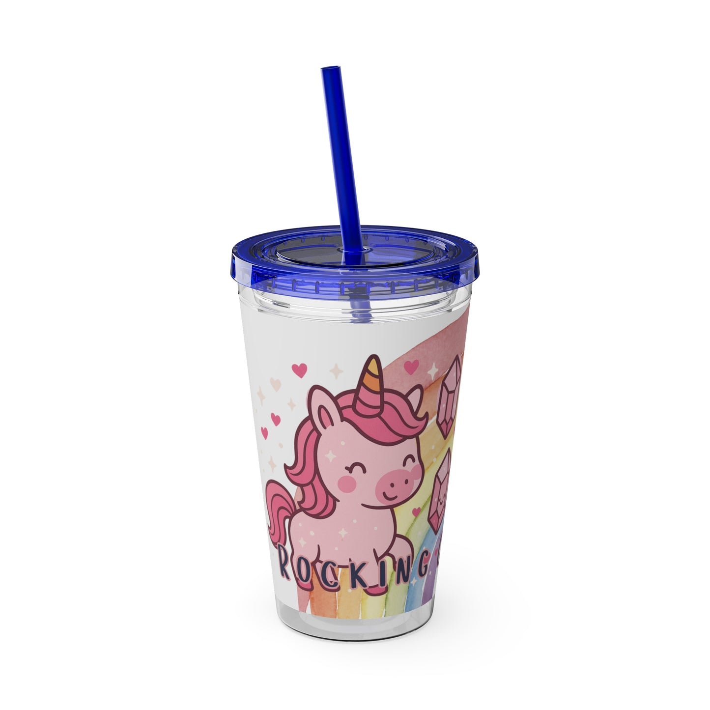 Sunsplash Unicorn Tumbler, 16oz Cup with Straw, Ideal for Kids, Rocking Good Vibes
