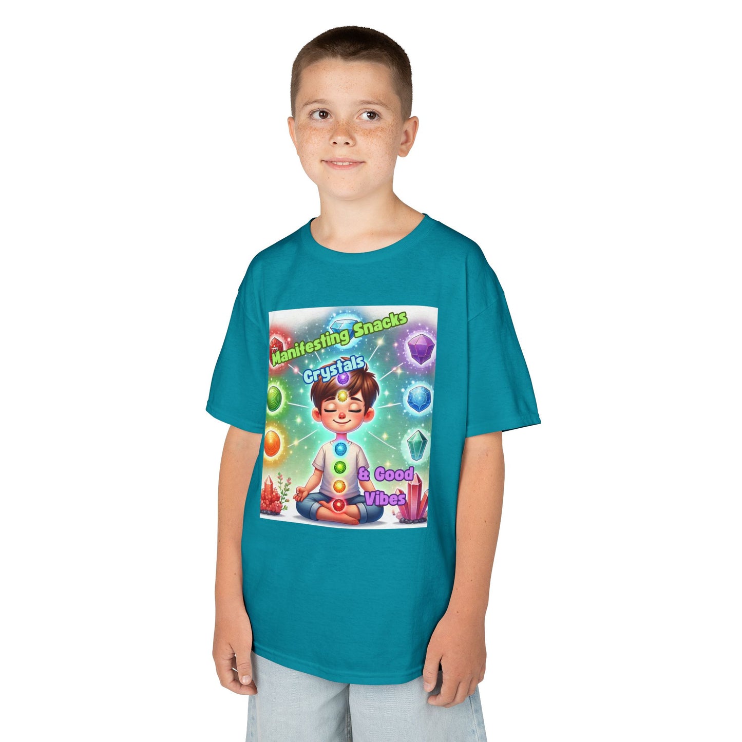 'Manifesting Snacks, Crystals, and Good Energy' Kids TShirt