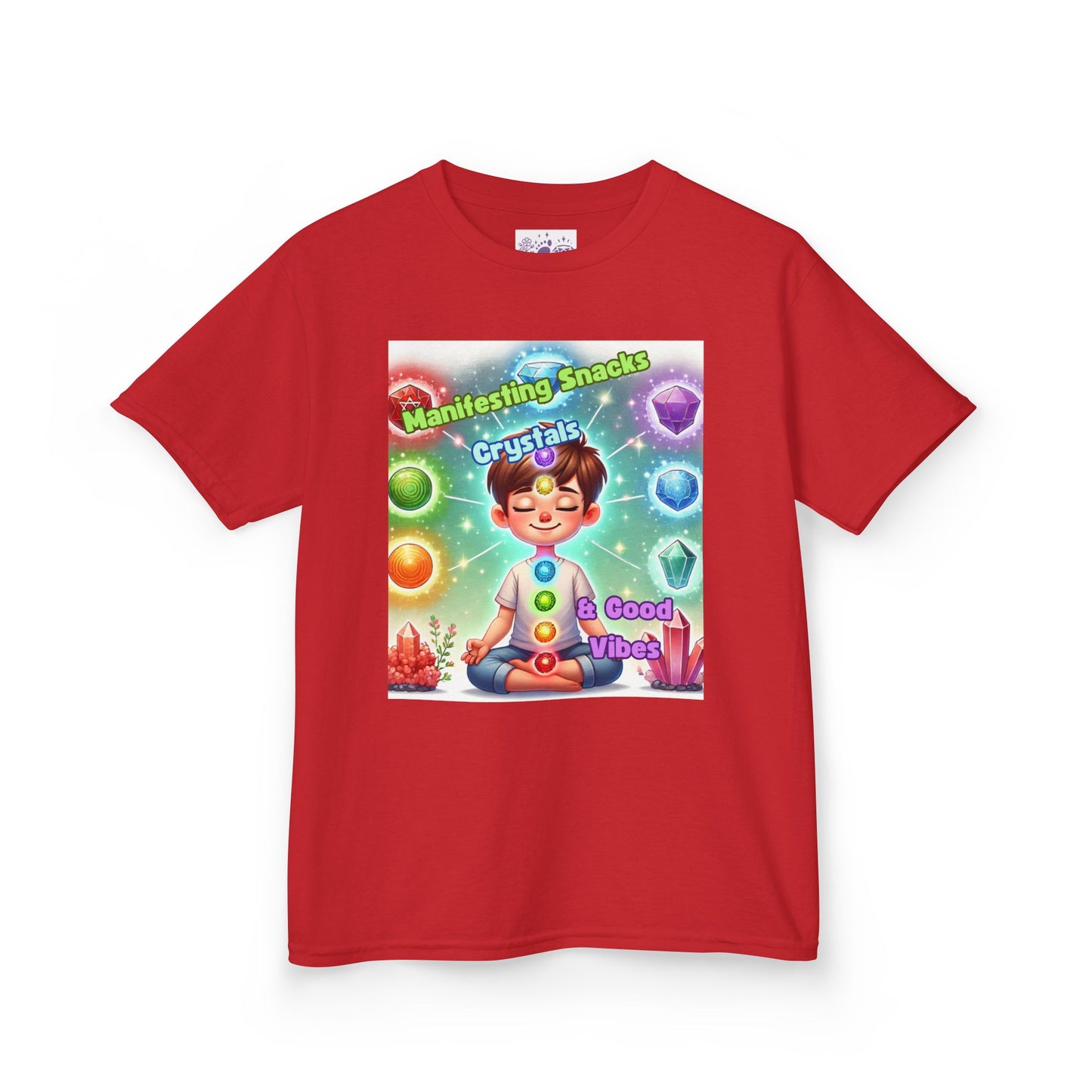 'Manifesting Snacks, Crystals, and Good Energy' Kids TShirt