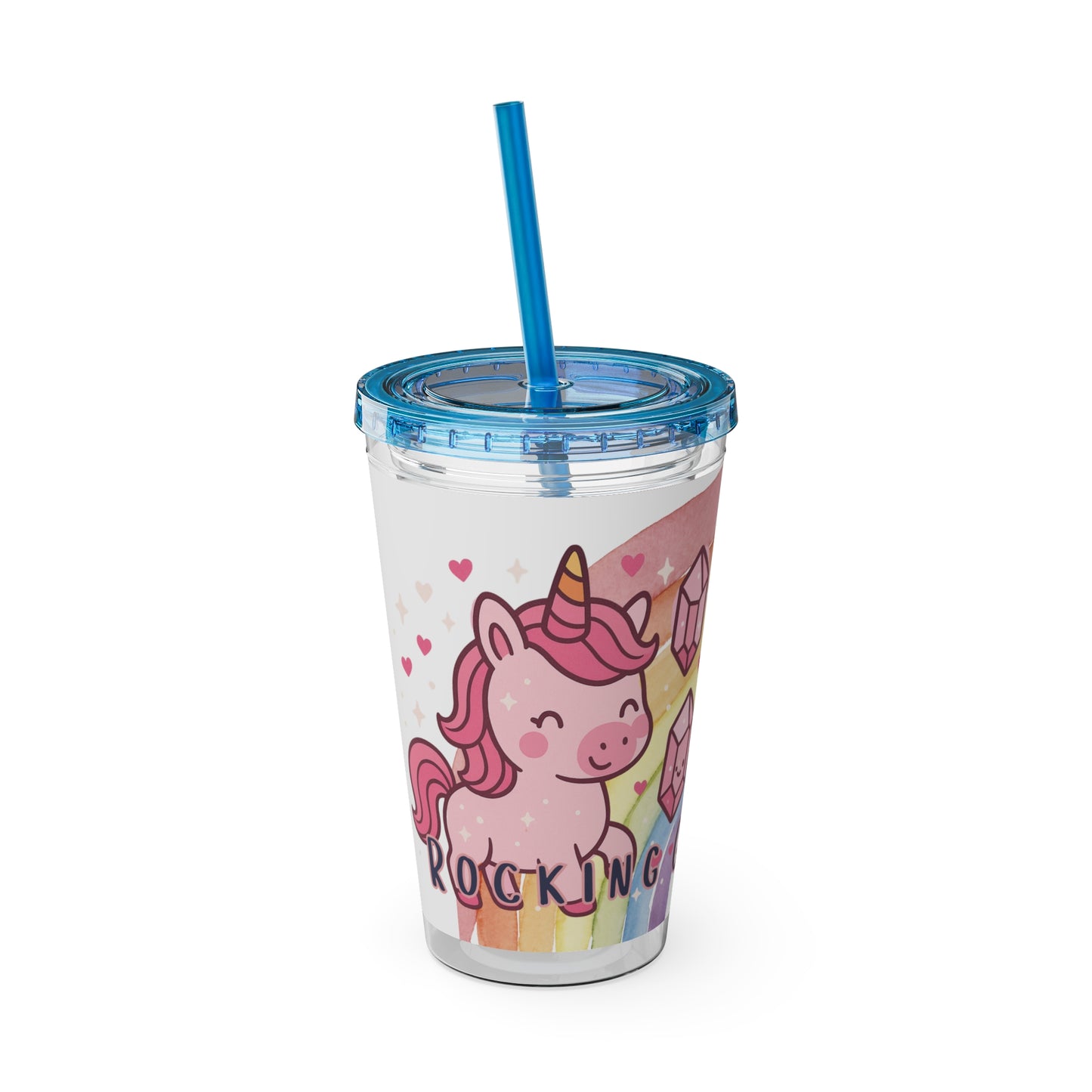 Sunsplash Unicorn Tumbler, 16oz Cup with Straw, Ideal for Kids, Rocking Good Vibes