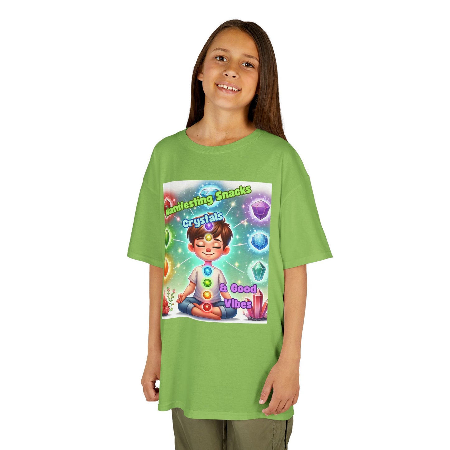 'Manifesting Snacks, Crystals, and Good Energy' Kids TShirt