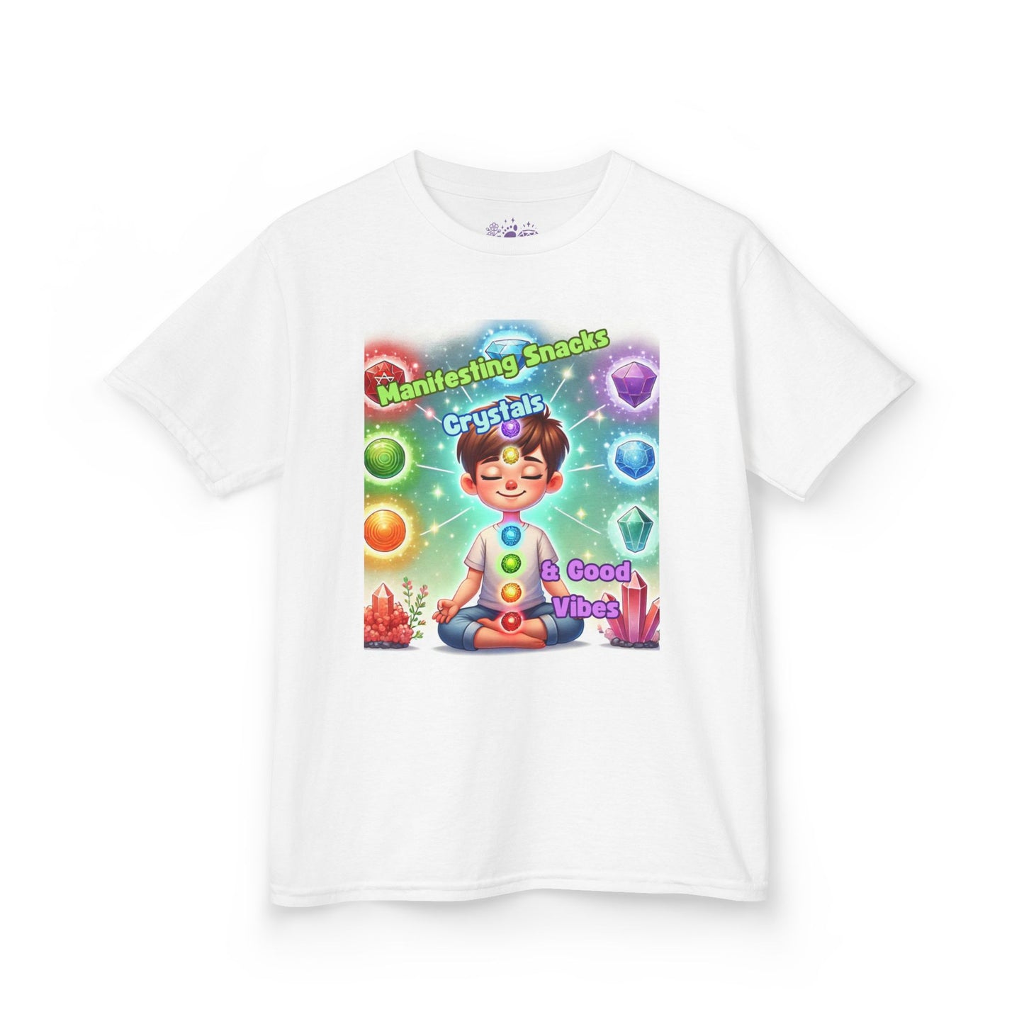 'Manifesting Snacks, Crystals, and Good Energy' Kids TShirt