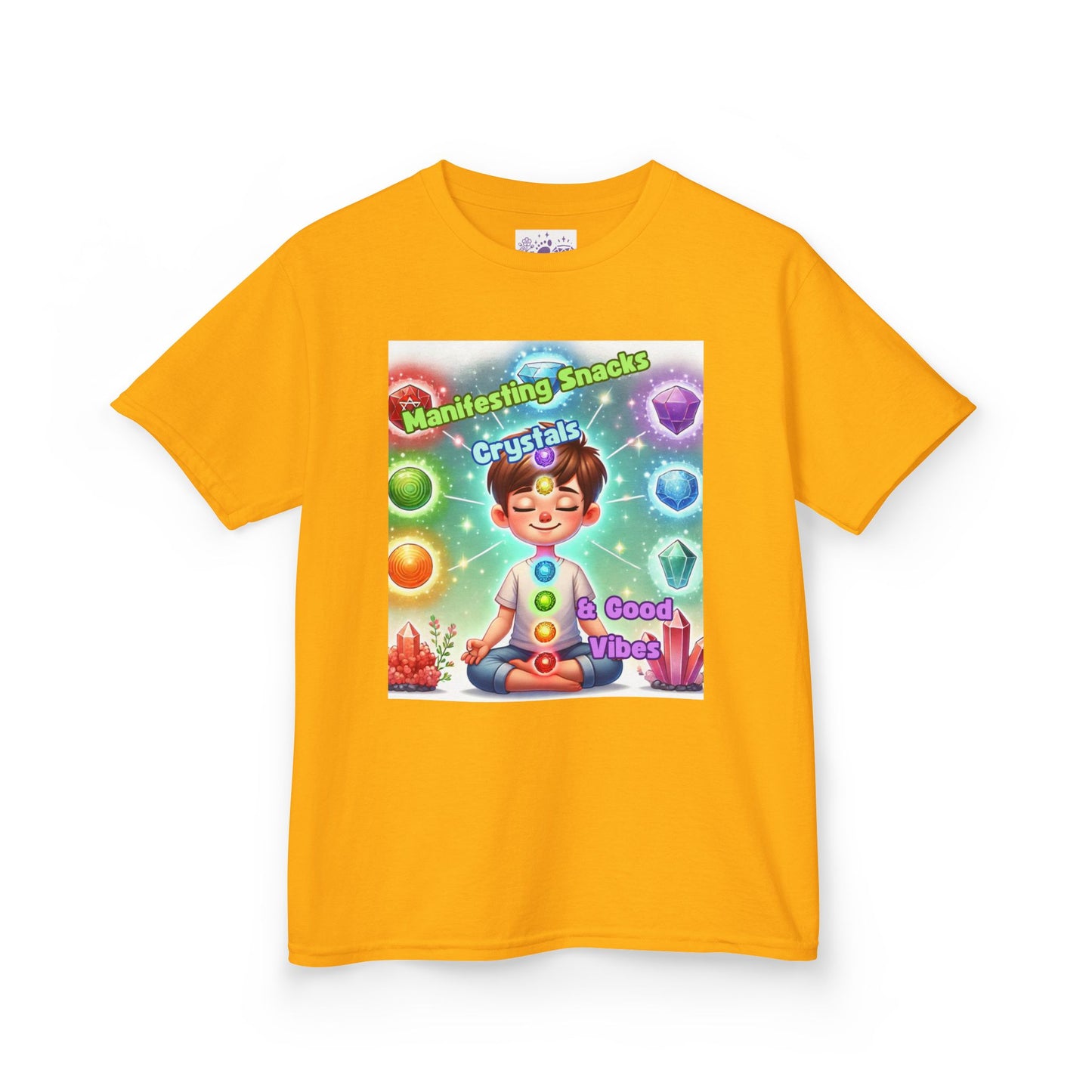 'Manifesting Snacks, Crystals, and Good Energy' Kids TShirt