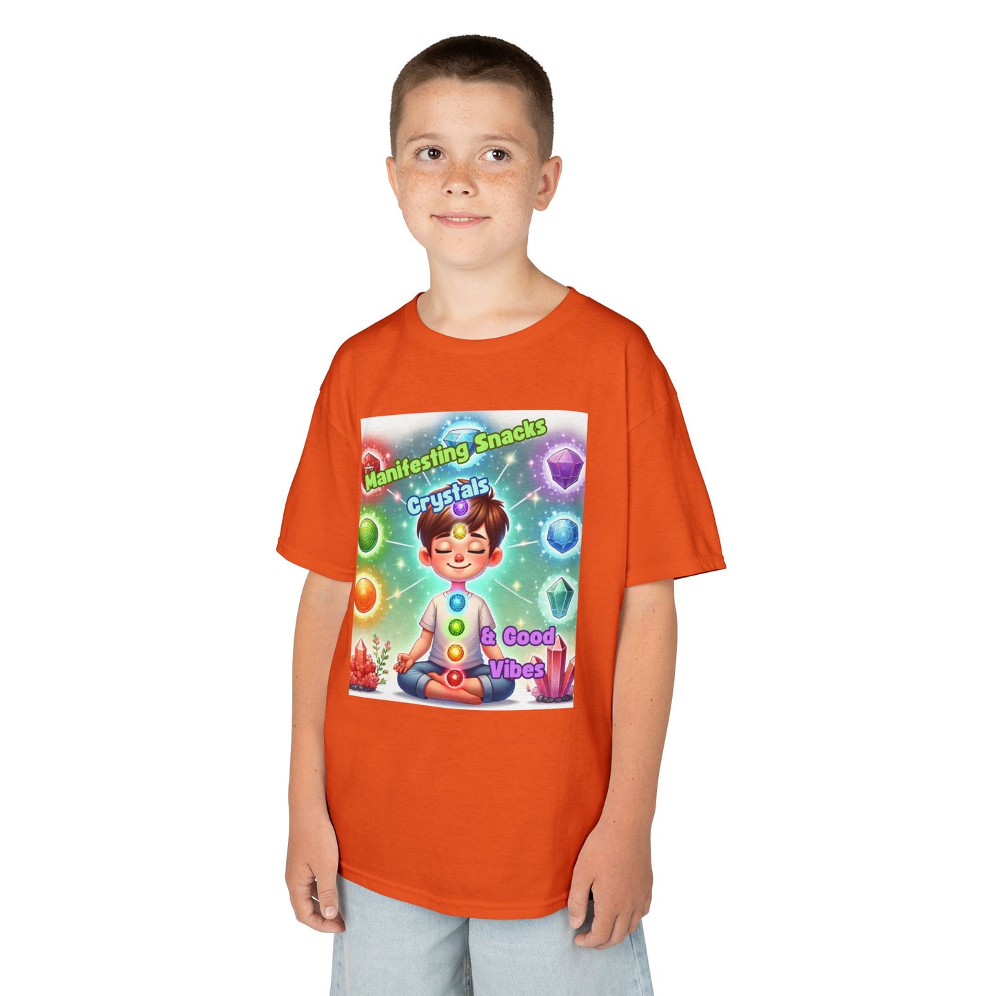 'Manifesting Snacks, Crystals, and Good Energy' Kids TShirt