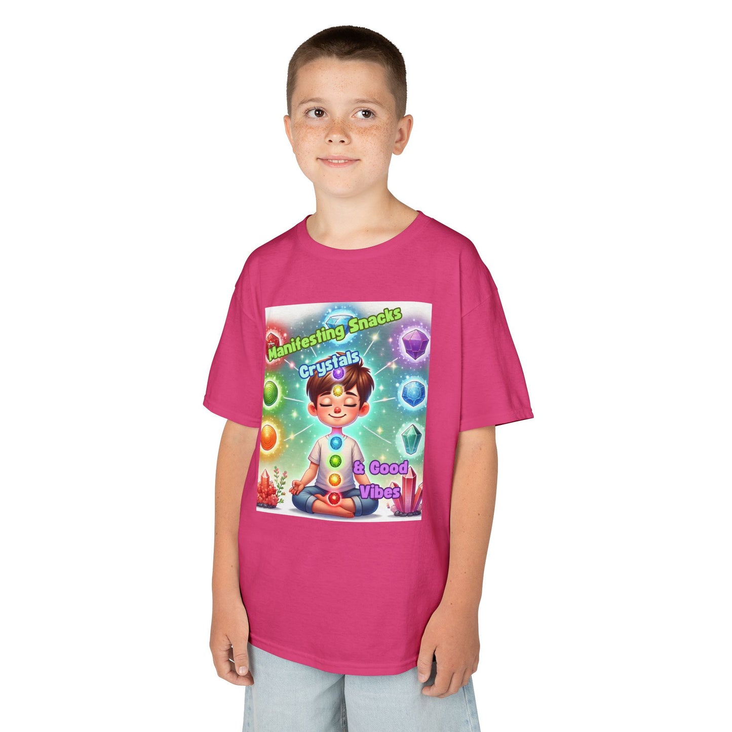 'Manifesting Snacks, Crystals, and Good Energy' Kids TShirt