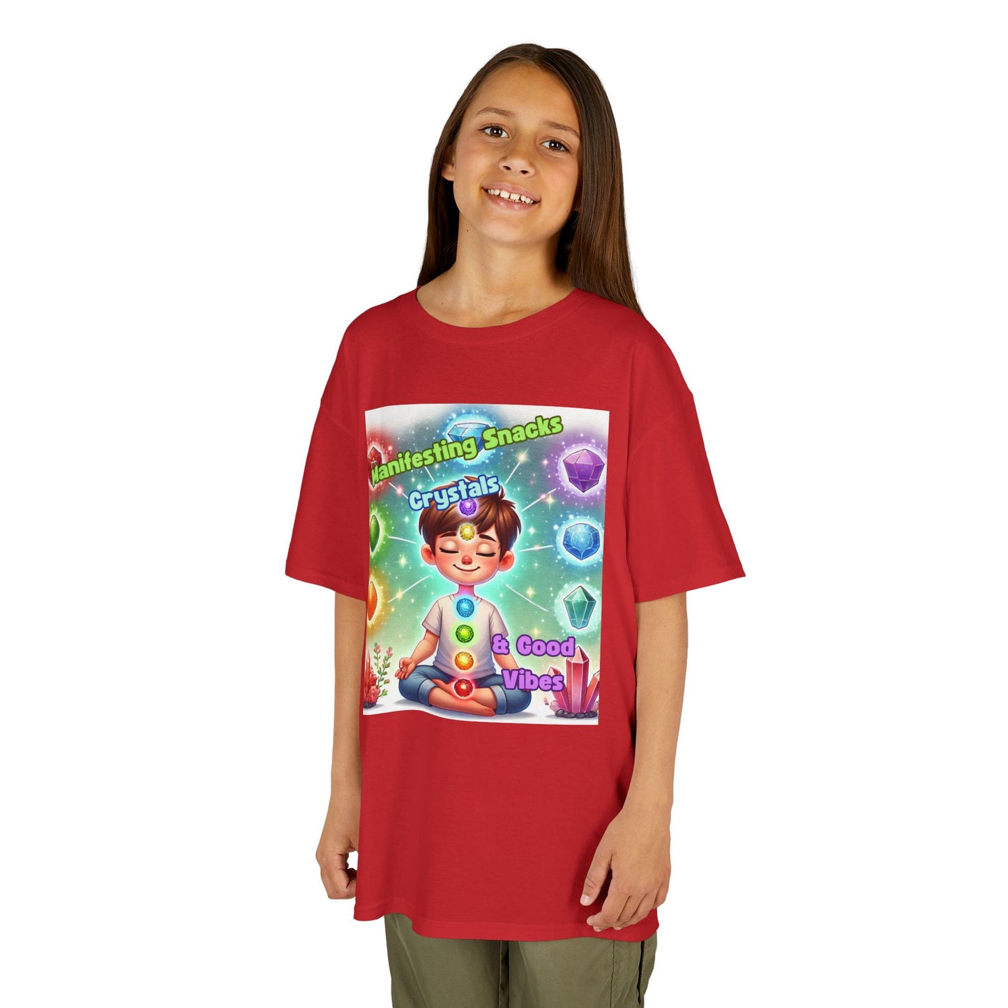 'Manifesting Snacks, Crystals, and Good Energy' Kids TShirt