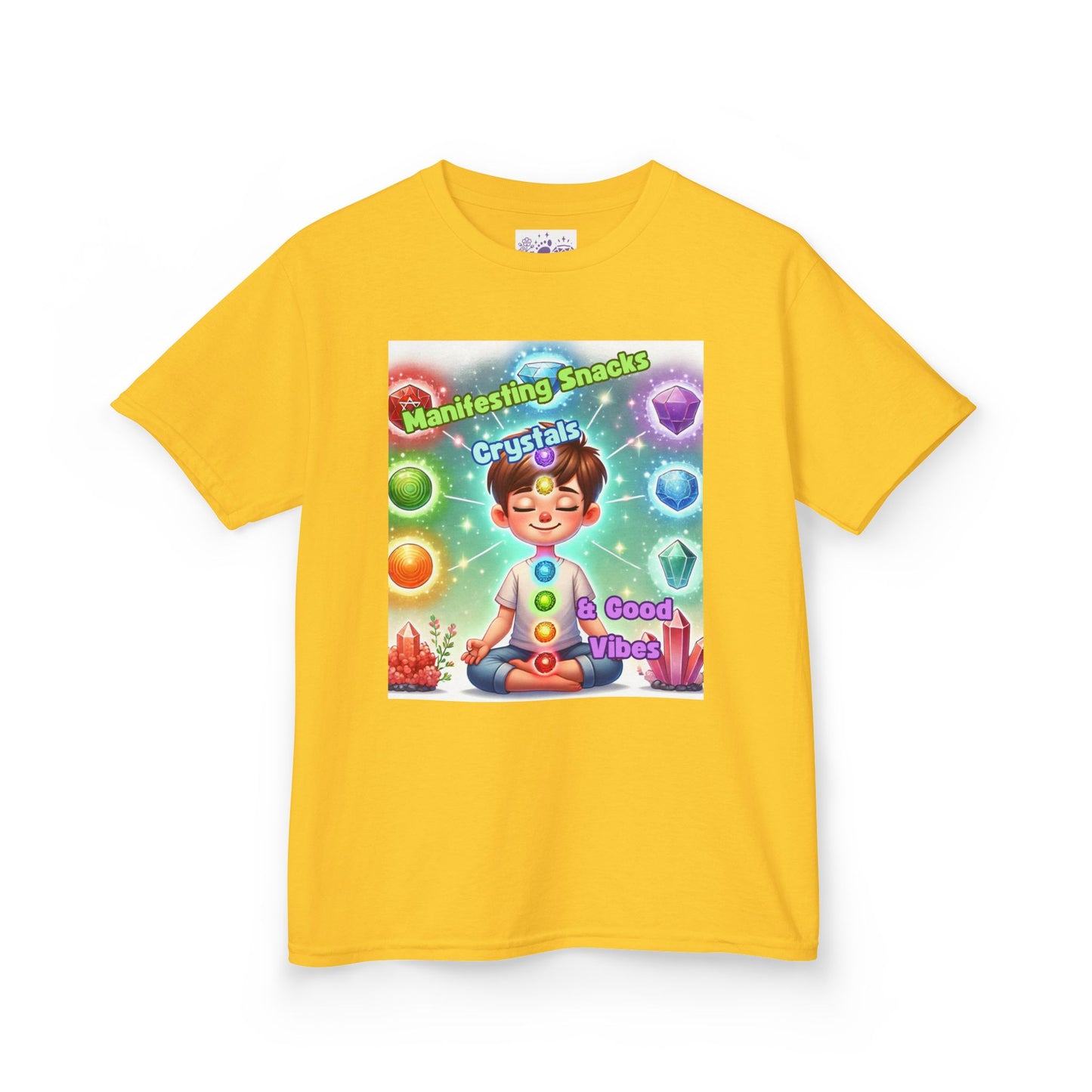 'Manifesting Snacks, Crystals, and Good Energy' Kids TShirt