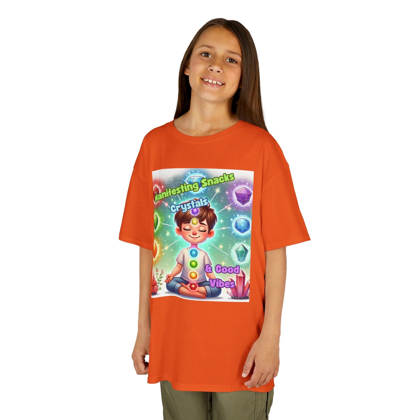 'Manifesting Snacks, Crystals, and Good Energy' Kids TShirt