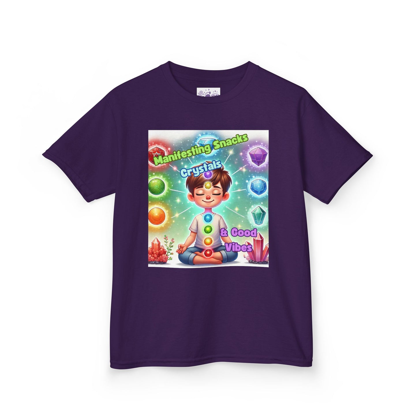 'Manifesting Snacks, Crystals, and Good Energy' Kids TShirt